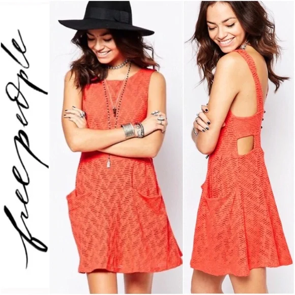 Free People Lace Poppy Mesh Dark Orange Mini Dress - Picture 1 of 11